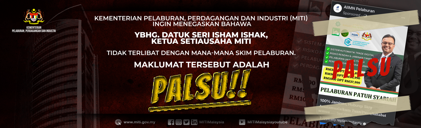 KSU MITI TIDAK TERLIBAT DENGAN MANA-MANA SKIM PELABURAN
